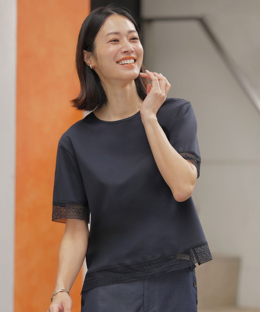 J.PRESS LADIES 【一枚で着映え】コットンスムース レース カットソー 