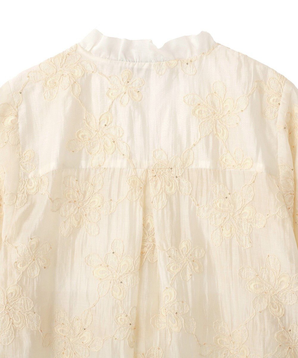 YECCA VECCA フリルVネック刺繍シアーシャツ 