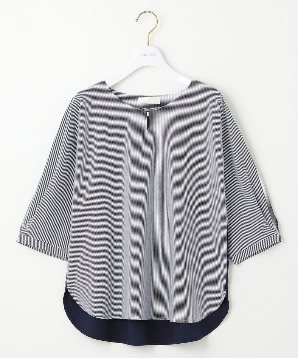 ANY SIS S 【洗える】シルケットストライプドルマン カットソー 