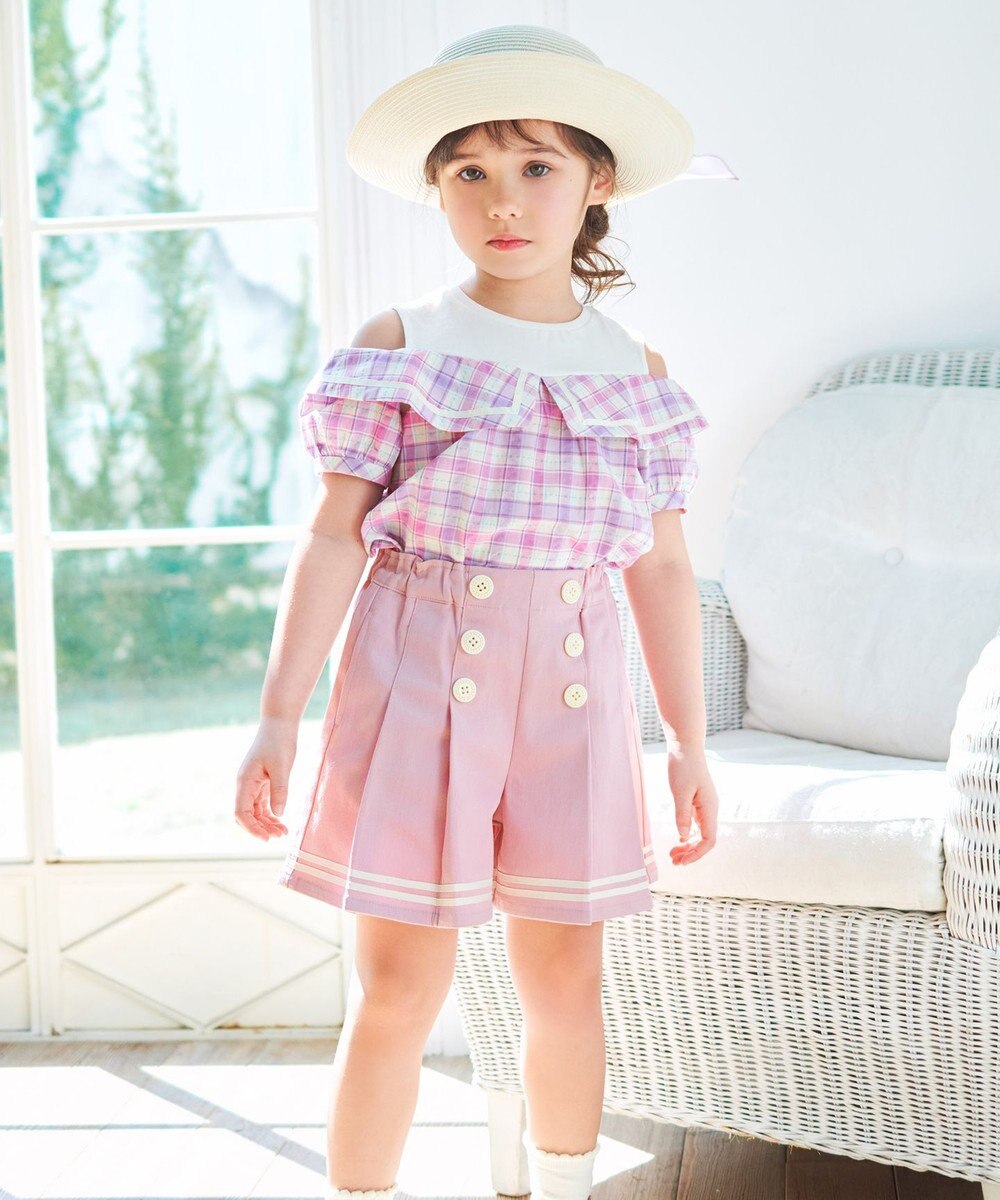 ANY KIDS チェック オフショルダー ブラウス 