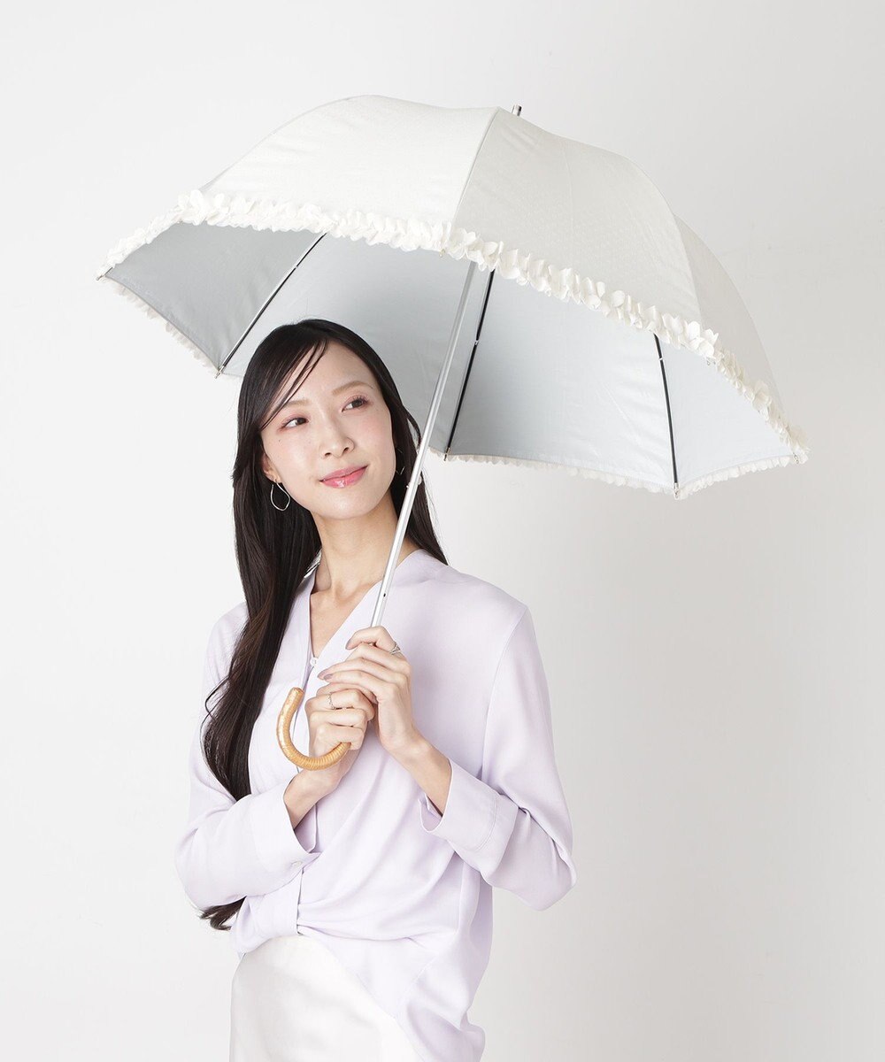 MOONBAT 【遮光/晴雨兼用日傘】LANVIN en Bleu (ランバン オン ブルー)ドビーフリル ハート 遮熱 UV 長傘 