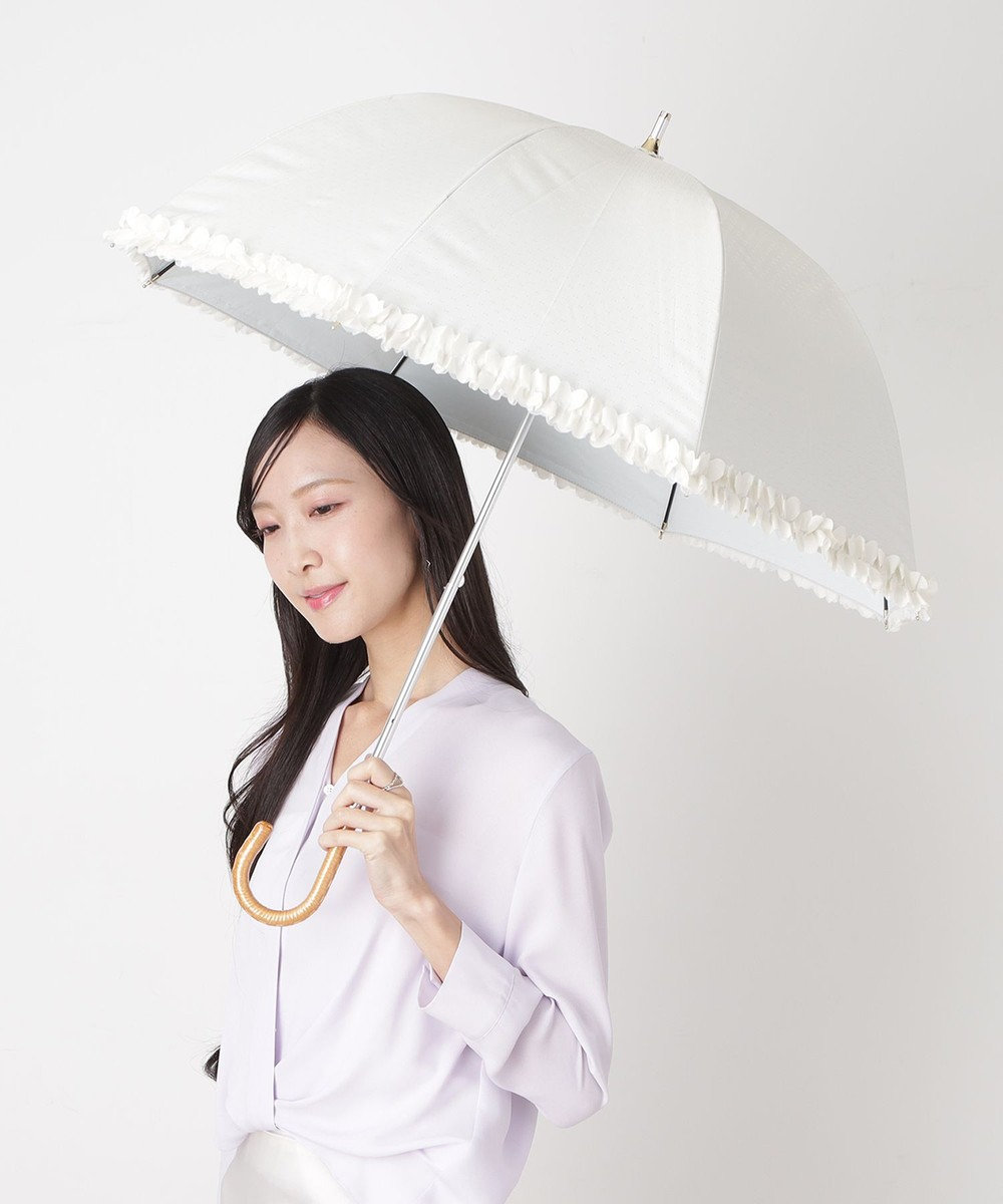 MOONBAT 【遮光/晴雨兼用日傘】LANVIN en Bleu (ランバン オン ブルー)ドビーフリル ハート 遮熱 UV 長傘 