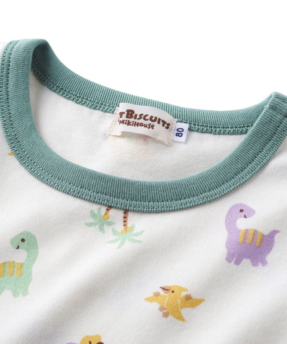 MIKI HOUSE HOT BISCUITS 【80-120cm】 恐竜柄 腹巻き付き 天竺素材 半袖パジャマ 
