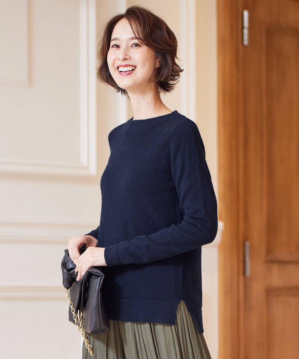 自由区 【洗える】ピュアカシミヤミルド ボートネック プルオーバー 