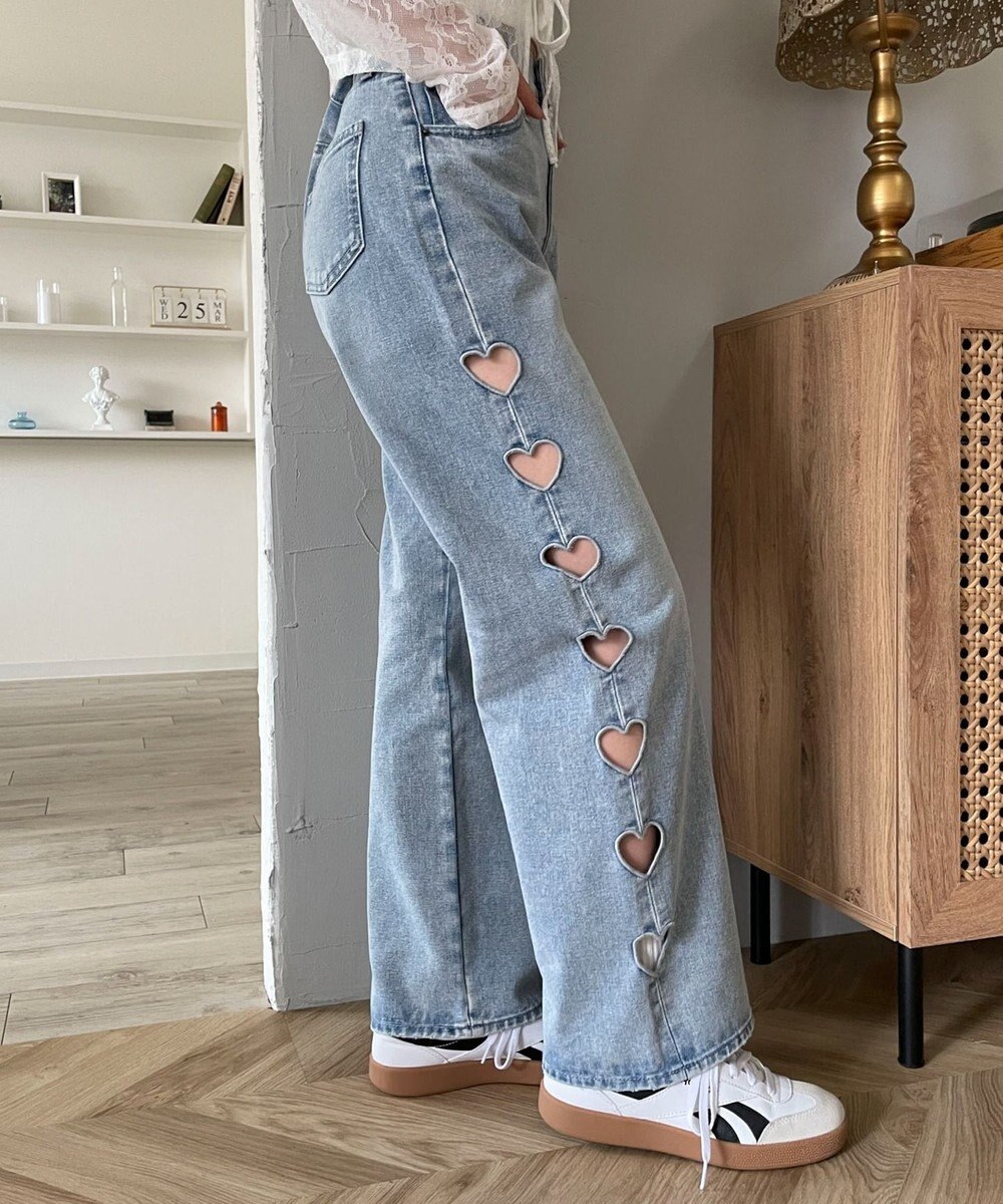 WEGO 【MLサイズ展開】ハートサイドラインストレートパンツ 