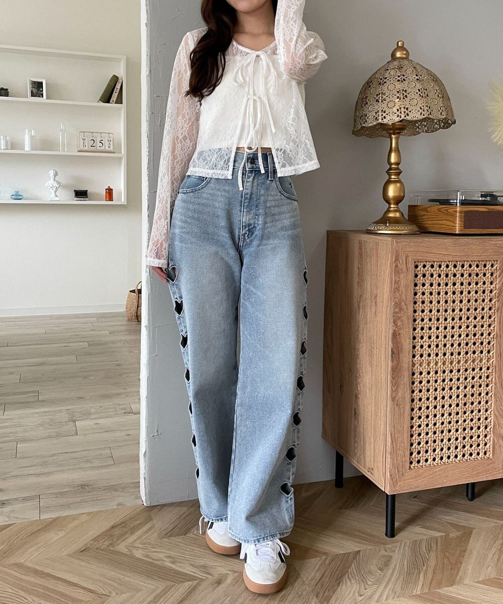 WEGO 【MLサイズ展開】ハートサイドラインストレートパンツ 