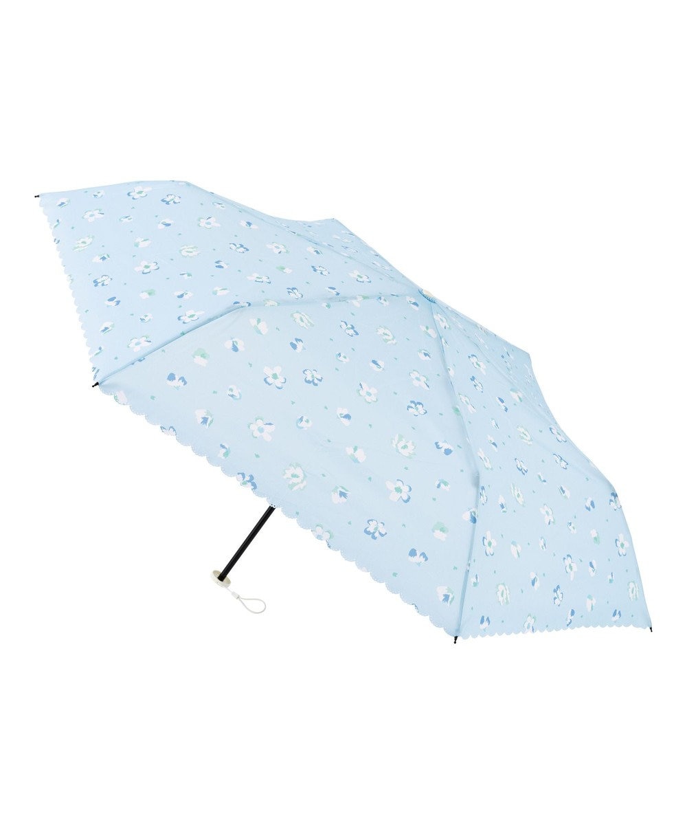 MOONBAT estaa 【耐風】折りたたみ傘 フォーリングフラワー UV サックスブルー