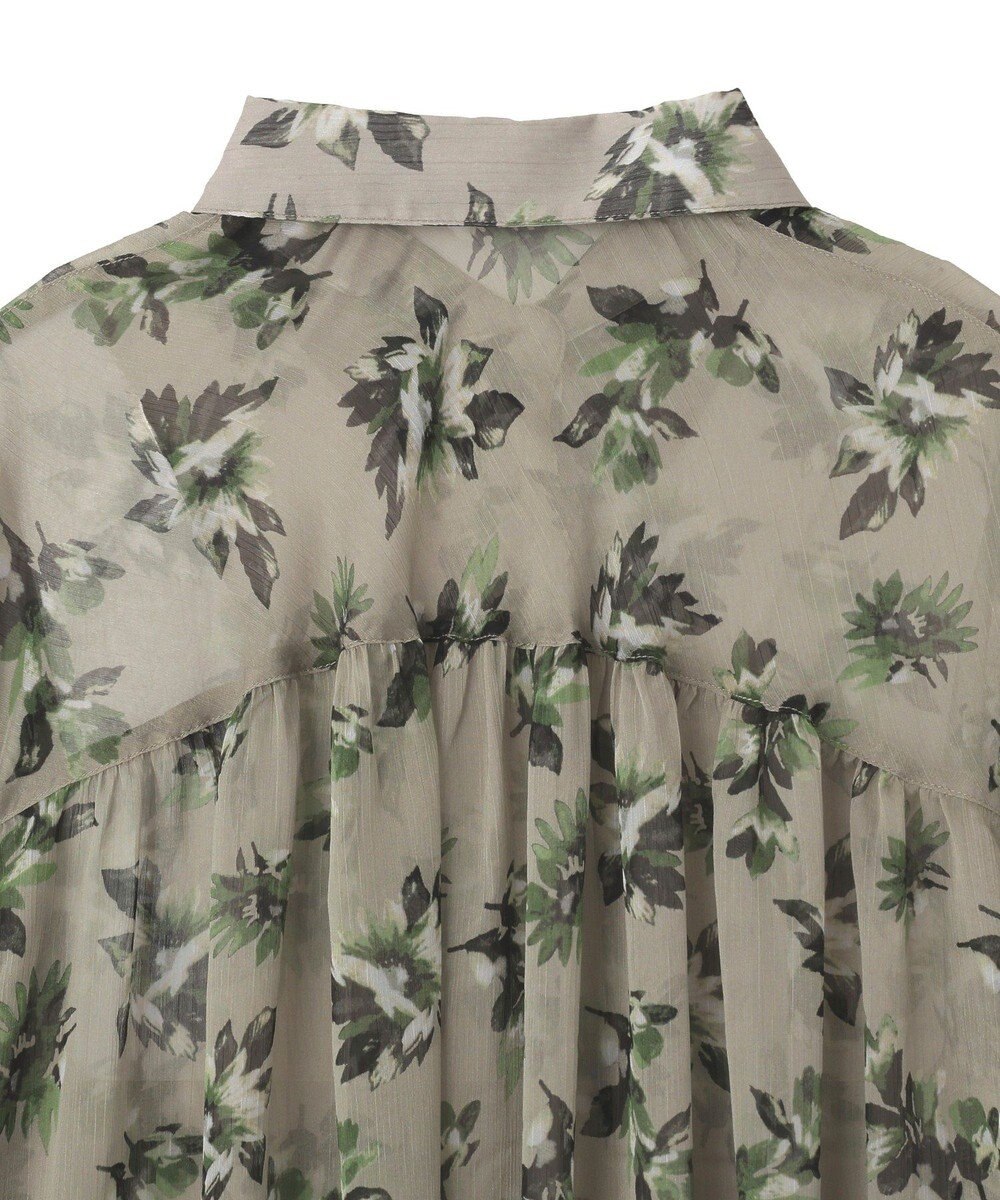 YECCA VECCA フラワー柄シアーロングシャツ 