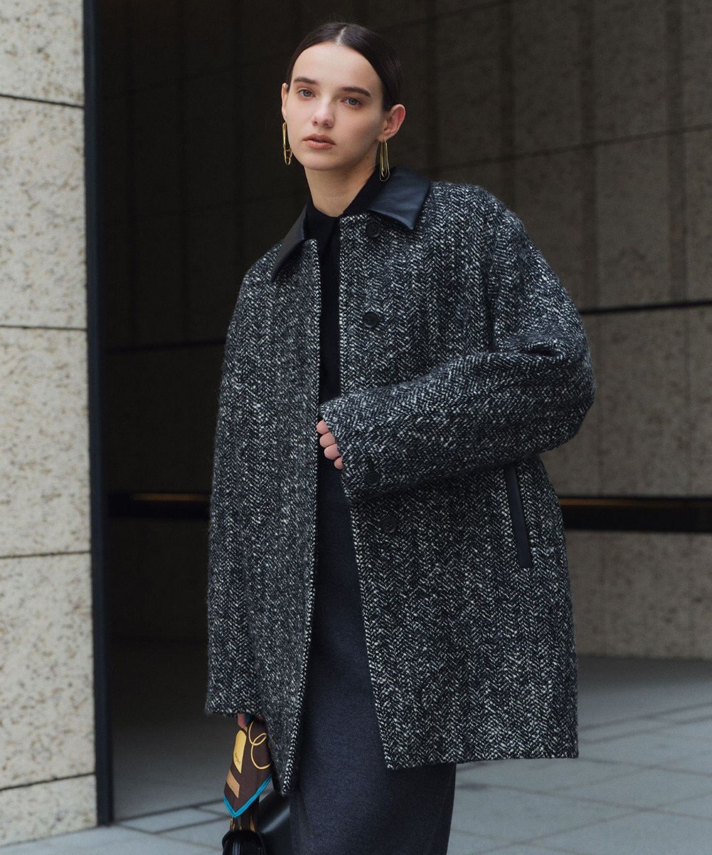 BEIGE， ROBY / フェイクレザーツイードコート 