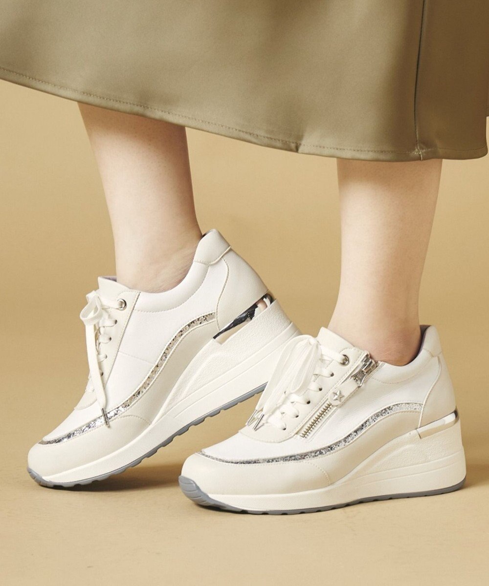 Dominic3 ヒールアップ グリッタートリム サイドジップスニーカー 