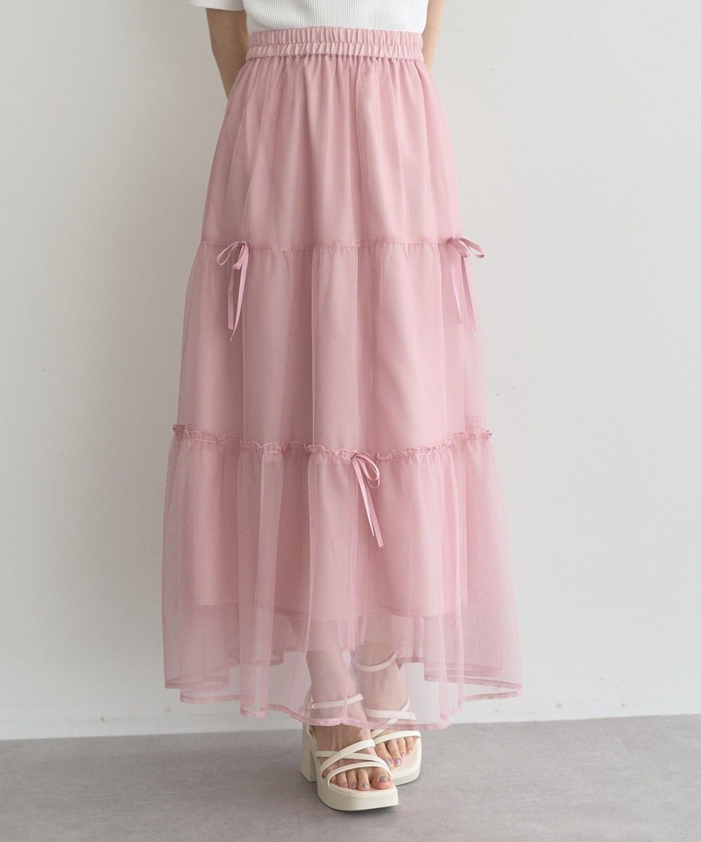 earth music&ecology リボンチュールティアードスカート 