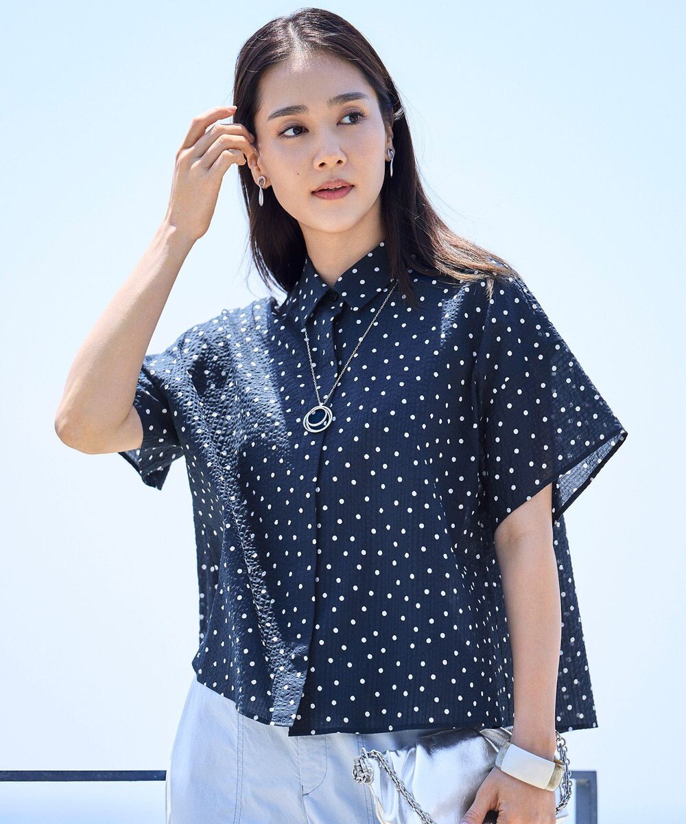 自由区 【WEB&一部店舗限定・サラリ触感】コットンサッカープリント シャツ 