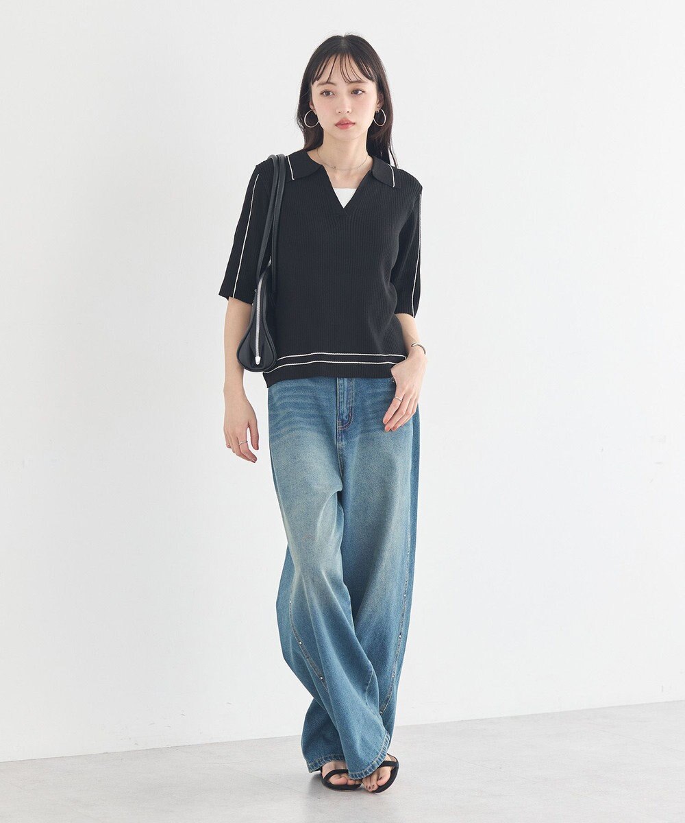 earth music&ecology 【予約】ラインカラーポロニット 