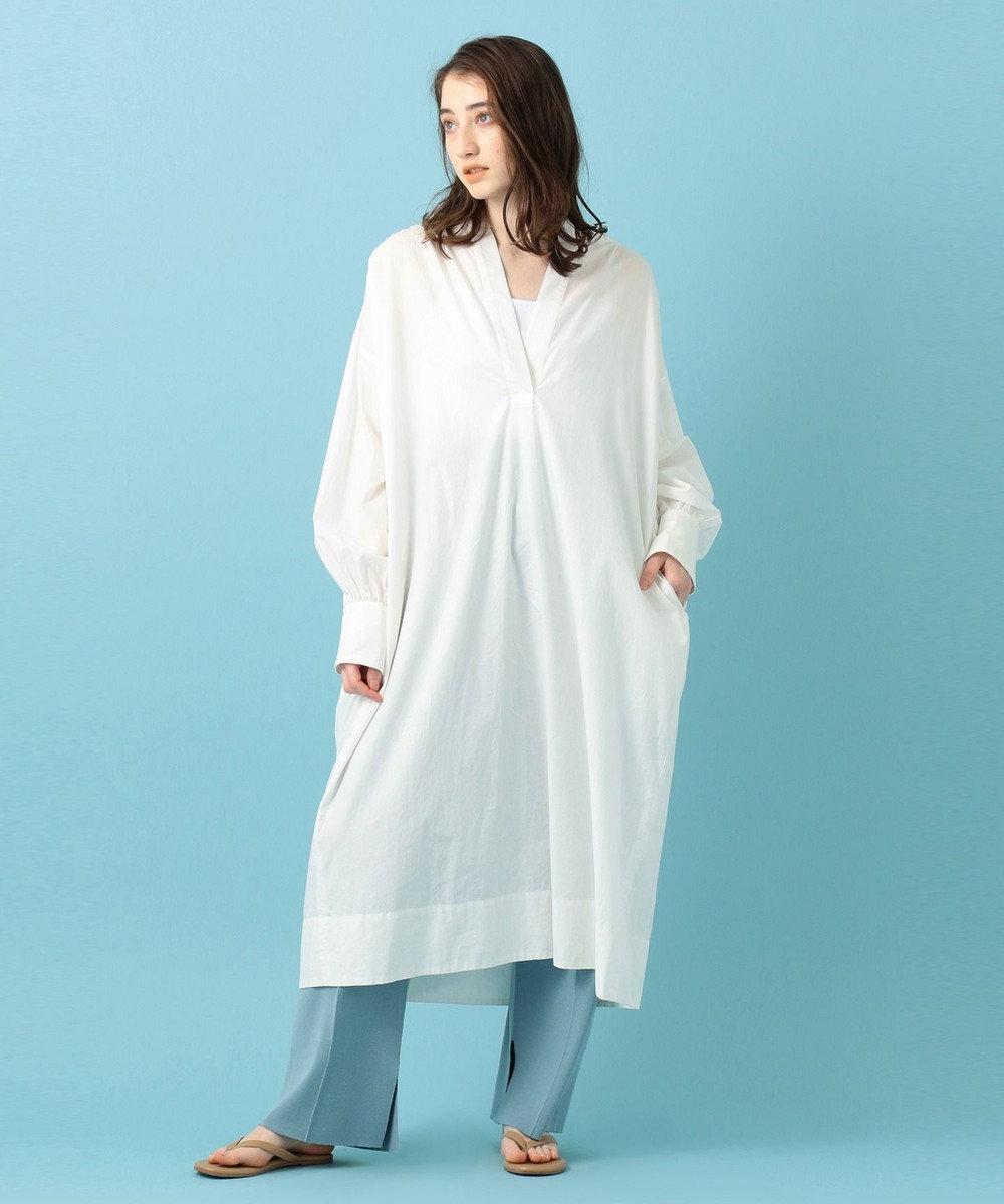 #Newans 【洗える】EMMA/  スキッパーネックドレス ホワイト系