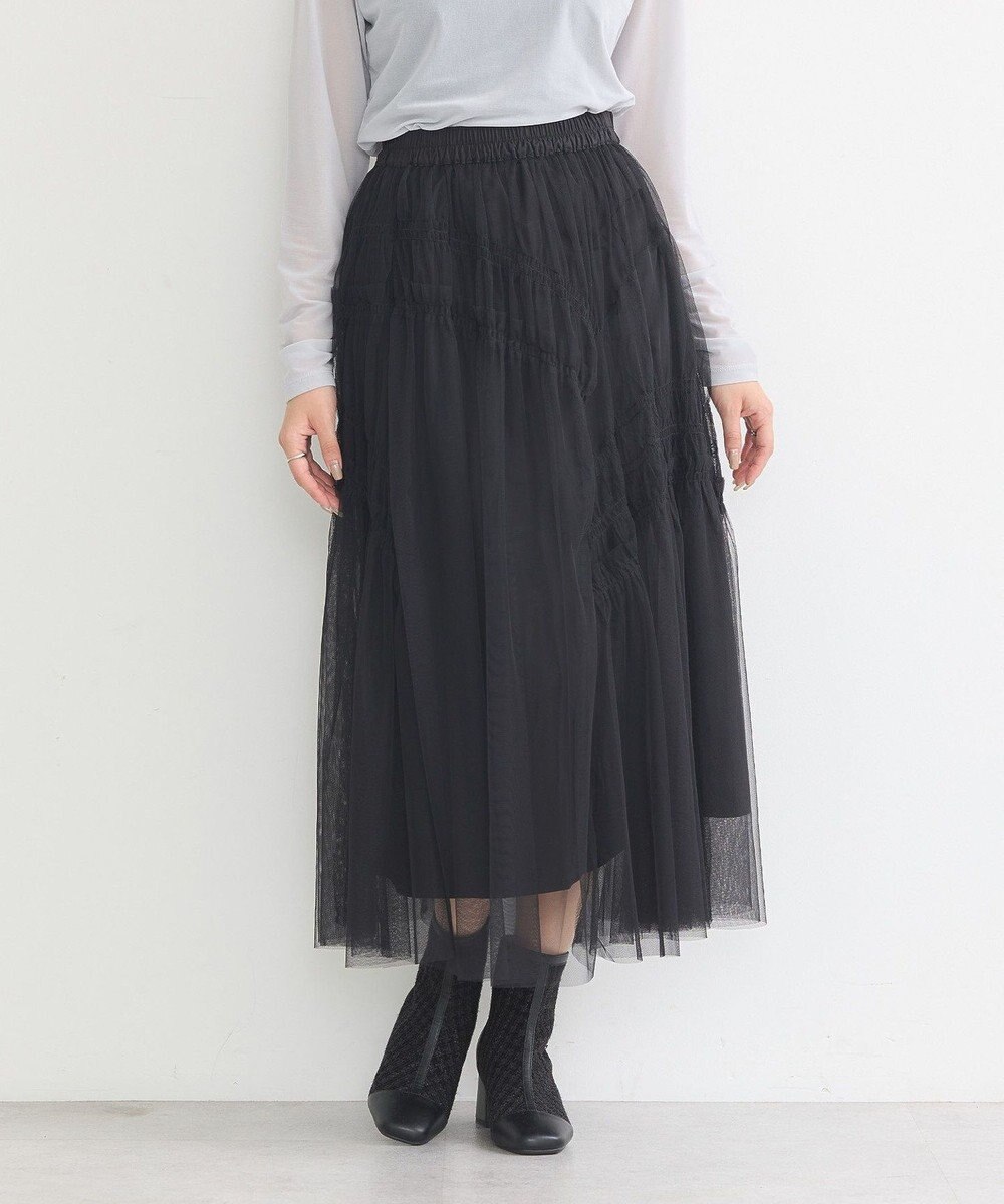 earth music&ecology シャーリングギャザーチュールスカート 