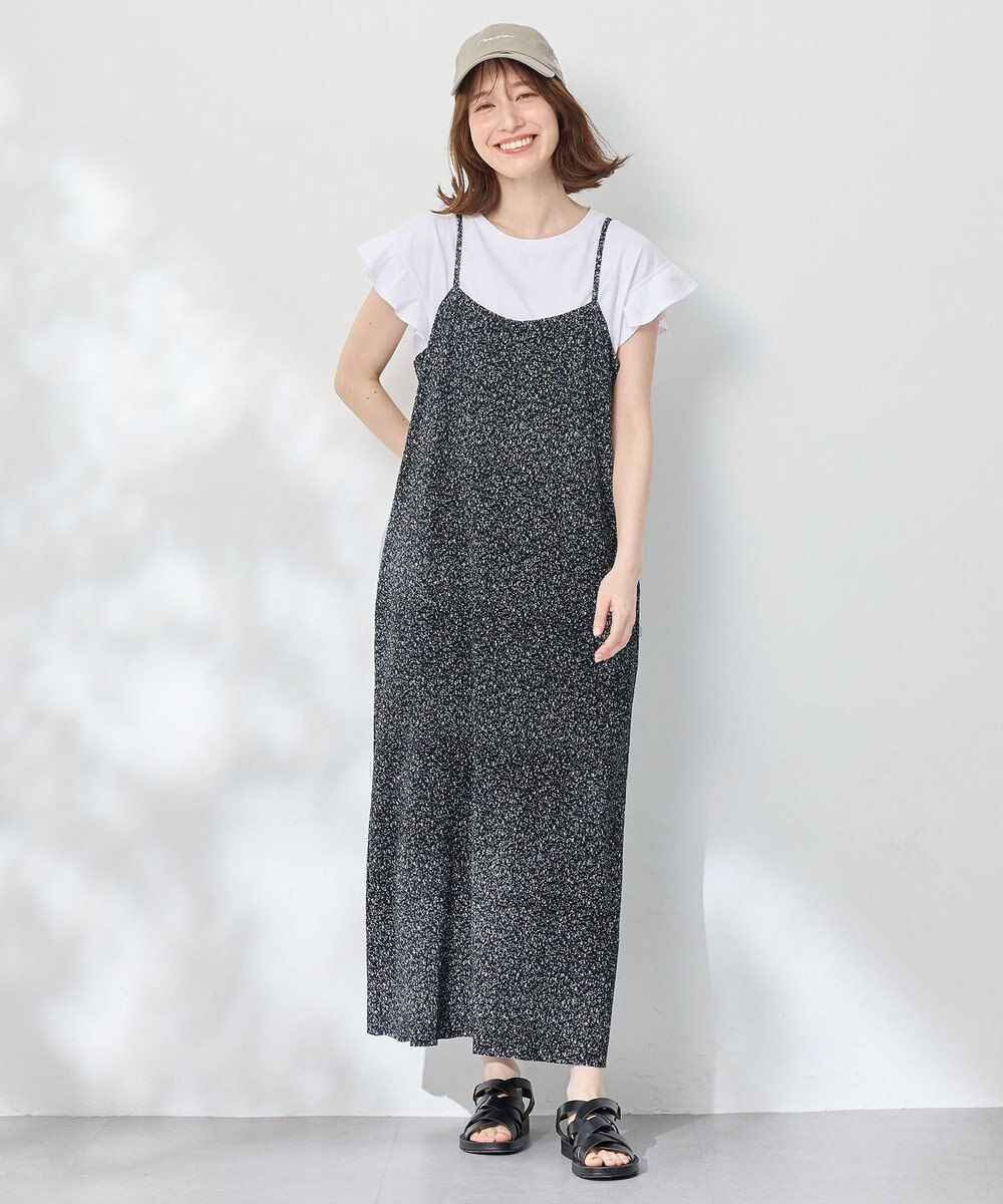 ANY 【2SET/洗濯機可】フリルスリーブTシャツ×シャーリングキャミワンピースセット 