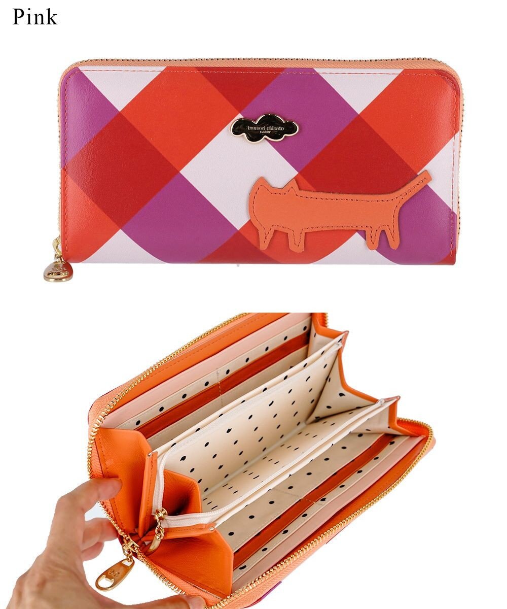 tsumori chisato CARRY くもネコチェック 財布 ラウンドファスナー長財布 