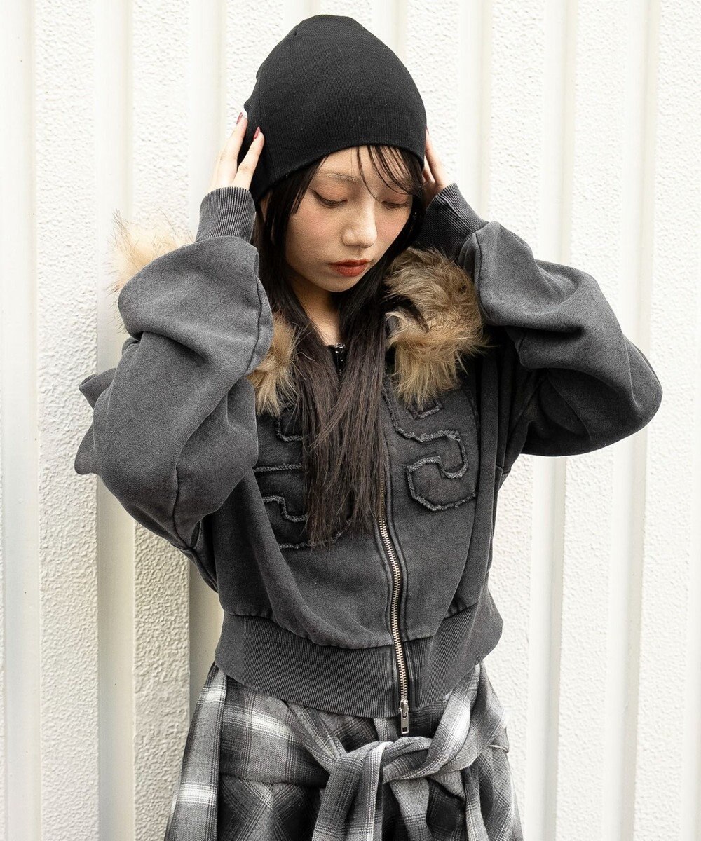 WEGO ファーフードショートZIPパーカー 