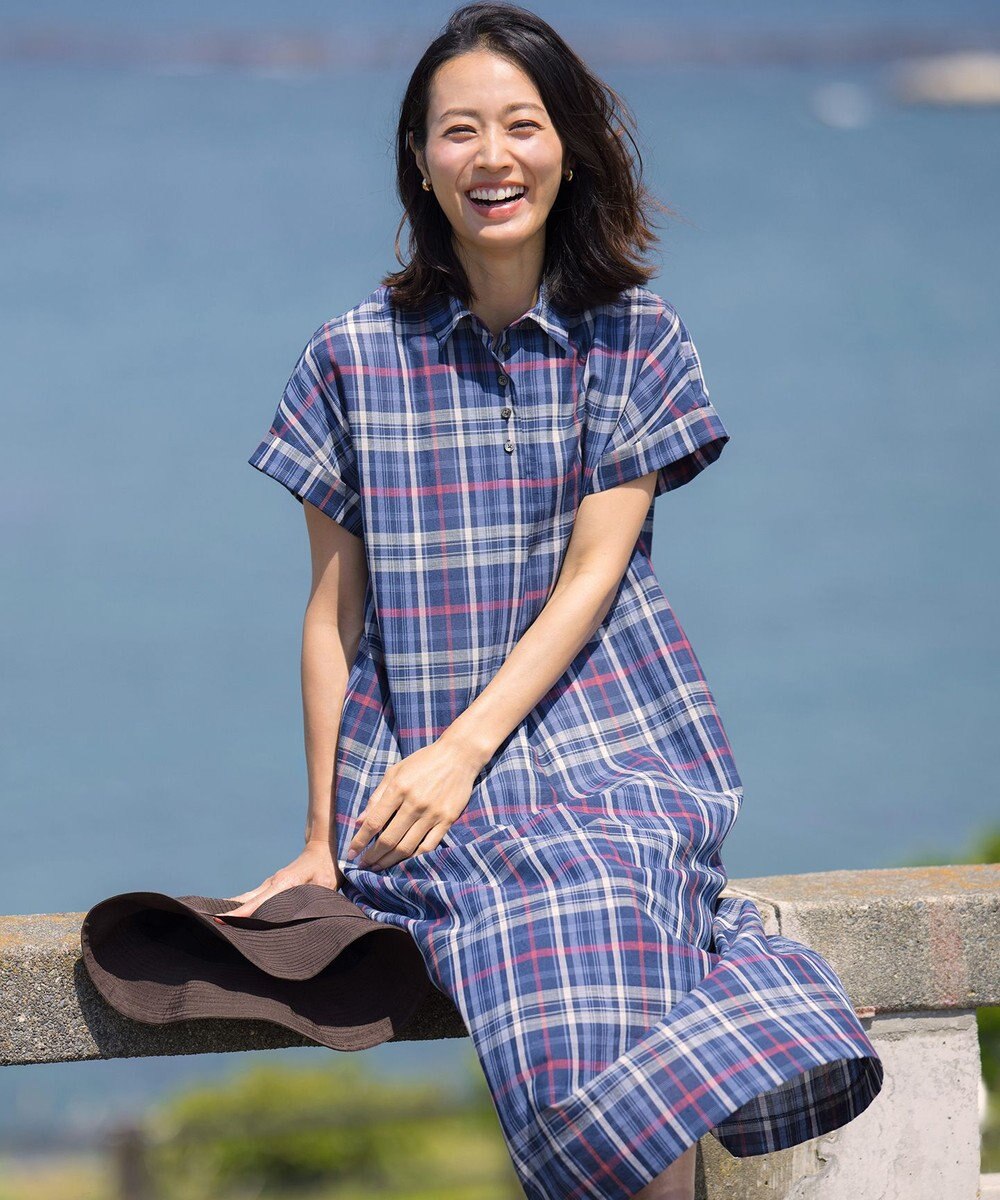 J.PRESS LADIES コットンリネン Light マドラスチェック シャツ ワンピース 