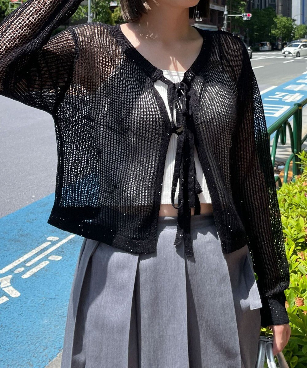 WEGO スパンコールメッシュニットカーデ 