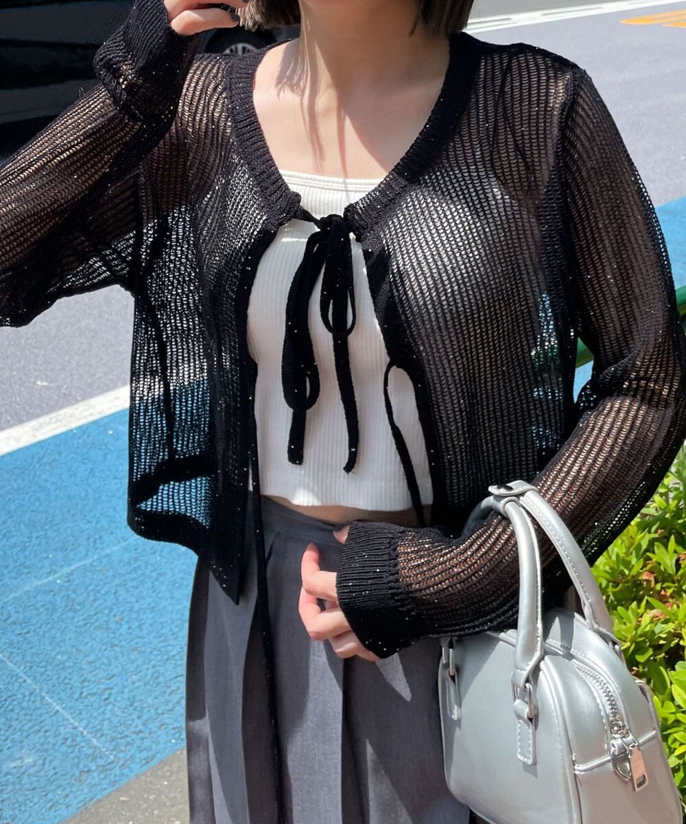 WEGO スパンコールメッシュニットカーデ 