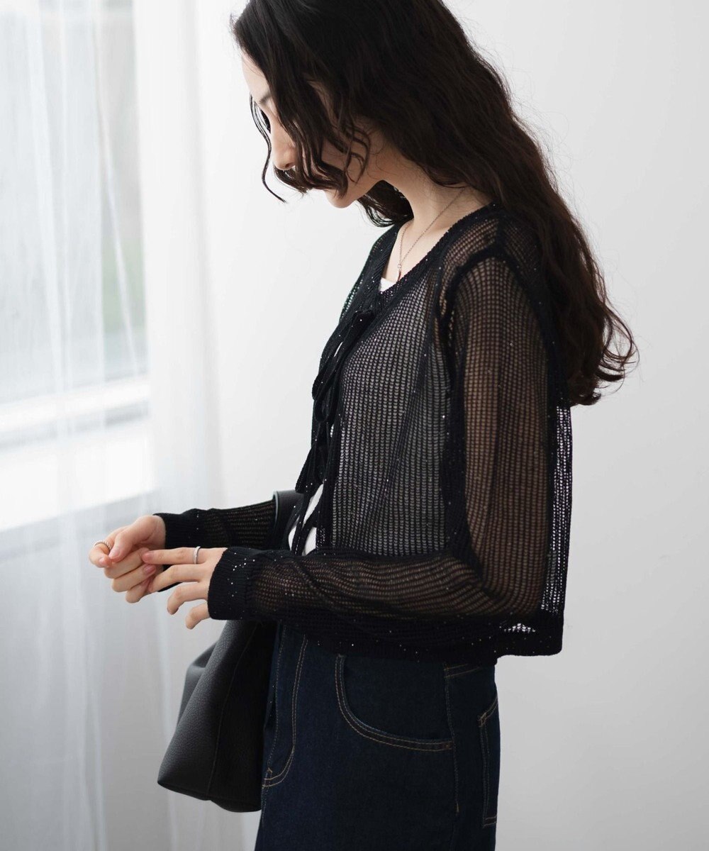 WEGO スパンコールメッシュニットカーデ 