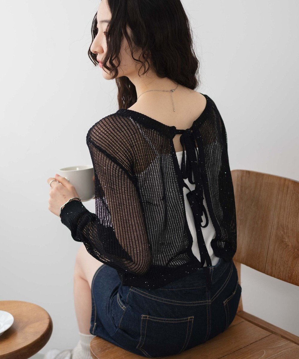 WEGO スパンコールメッシュニットカーデ 