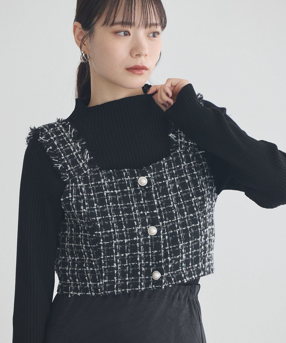 earth music&ecology 【セットアップ可】フリンジツイードビスチェ 