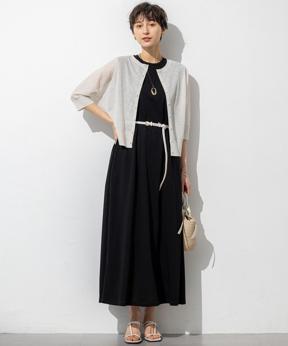 23区 【前後着用可能/洗える】シャイニーシアー 5分袖 カーディガン 