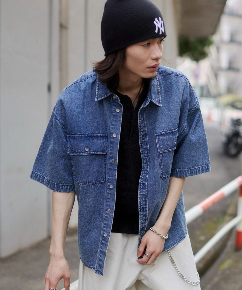WEGO 【ユニセックス着用ITEM/MLサイズ展開】カラーデニムシャツ（SS） 