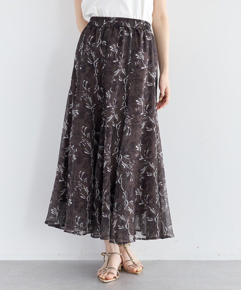 YECCA VECCA ボタニカル柄シアーロングスカート 