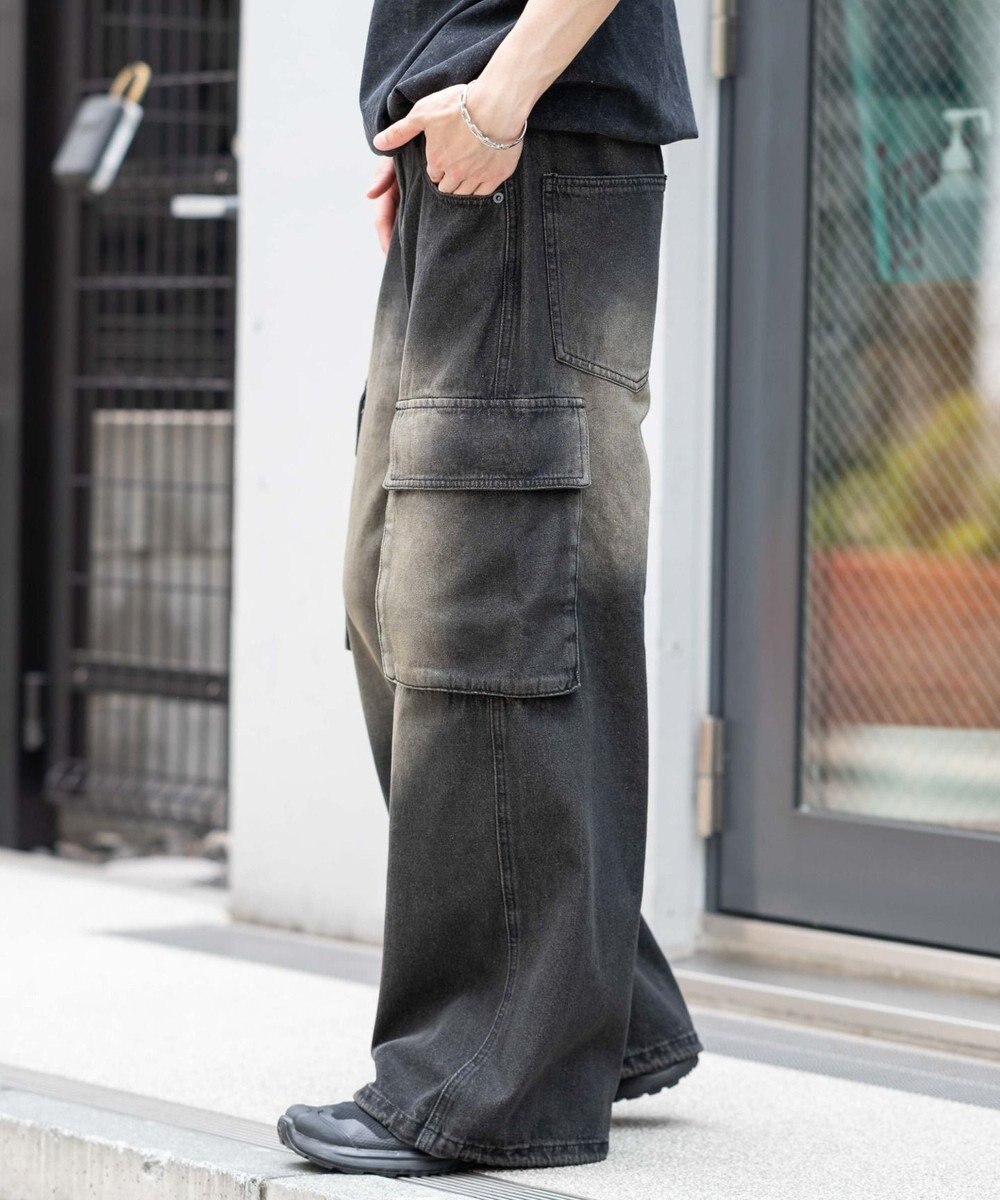 WEGO ローライズバギーフレアデニムカーゴパンツ 