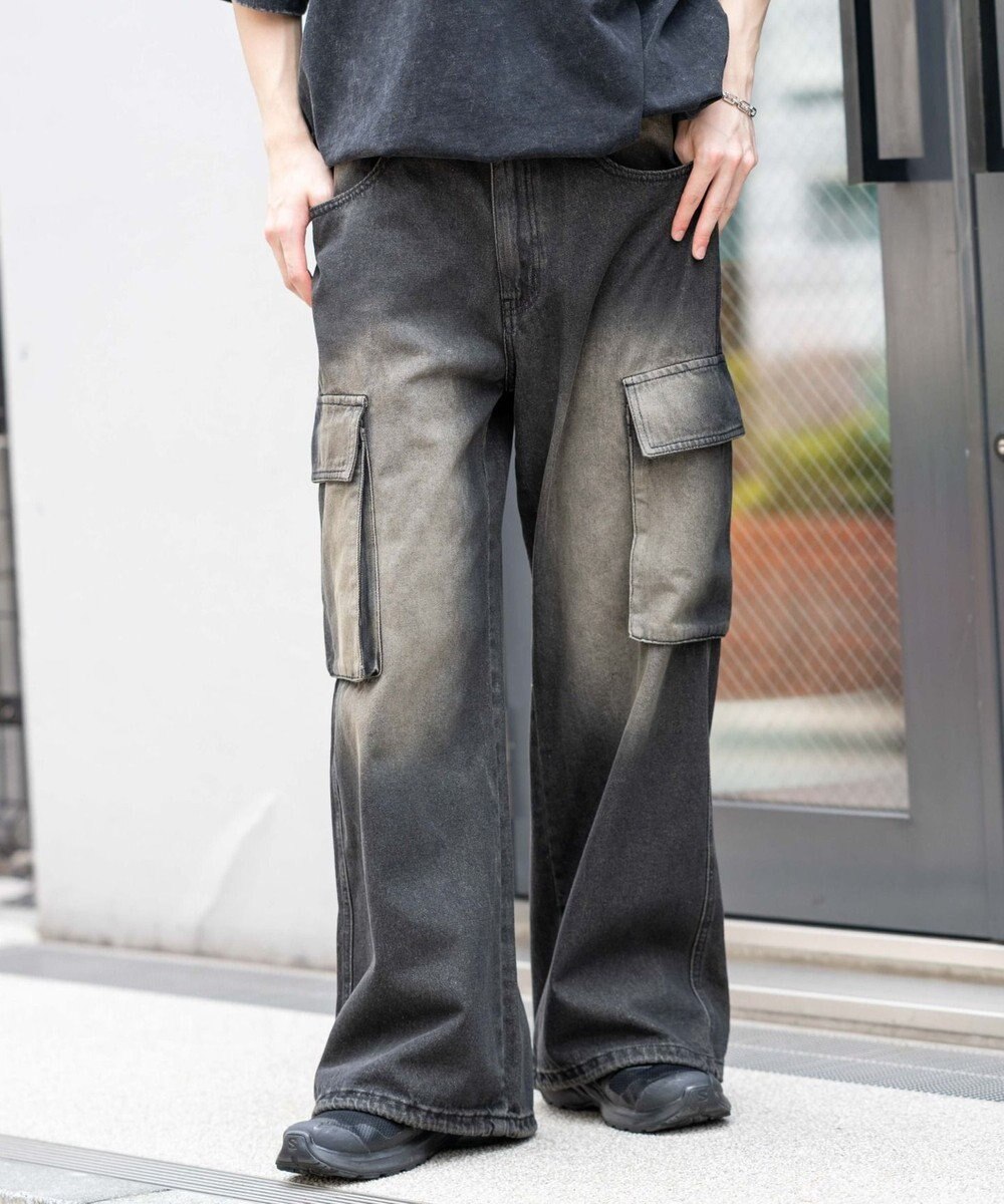 WEGO ローライズバギーフレアデニムカーゴパンツ 