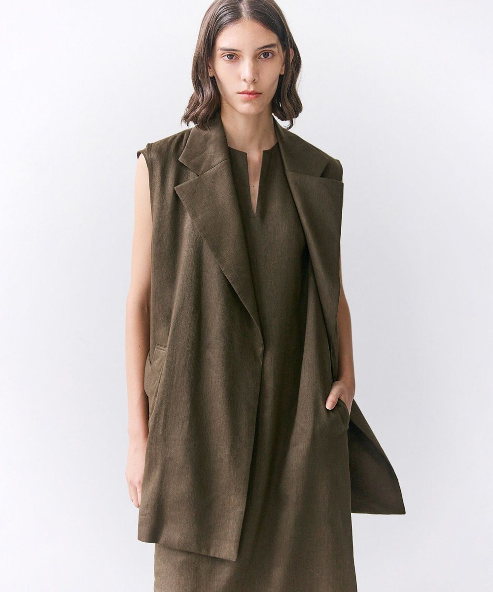 BEIGE， MICA /  リネンブレンドベルト付きジレ 