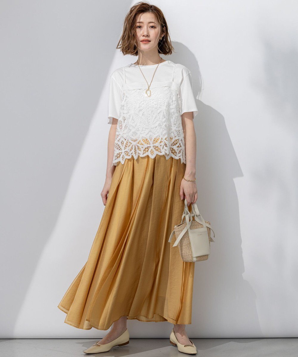 23区 【洗える】ソフトオーガンジー タック スカート 