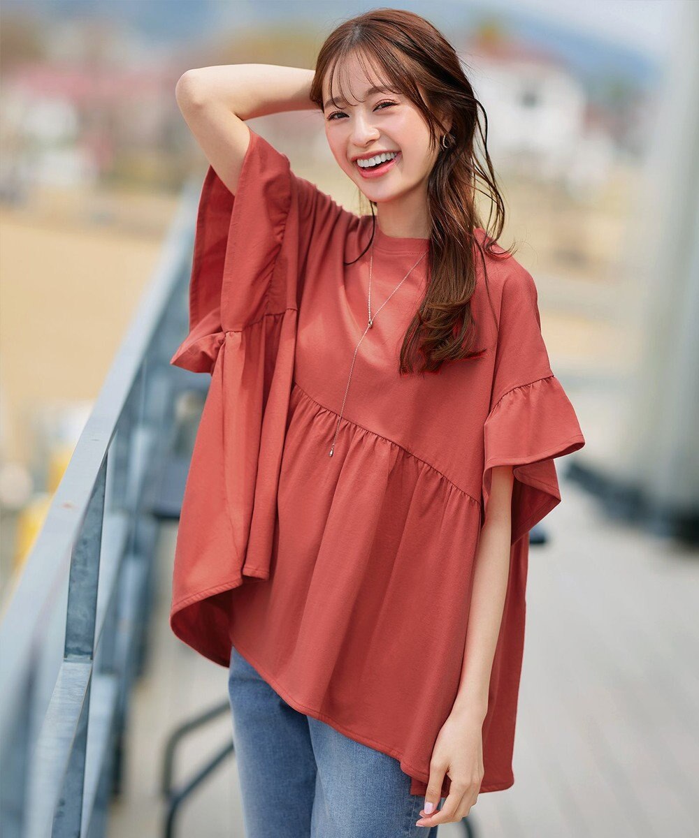 Tiaclasse 【洗える】ギャザー切り替えフレアプルオーバー 