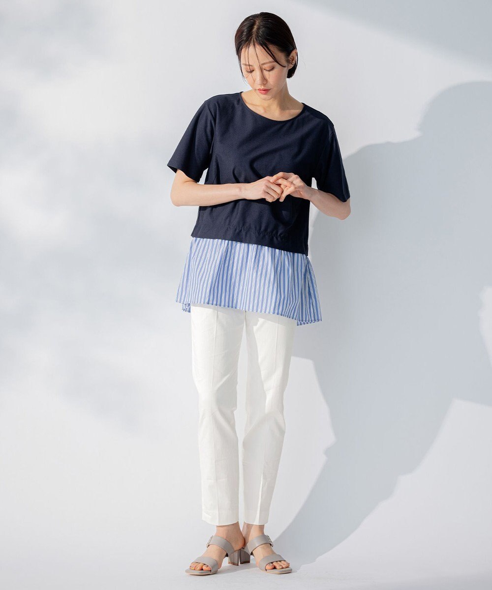 自由区 【洗える】コンビネーションシャーティング ペプラムデザイン カットソー 