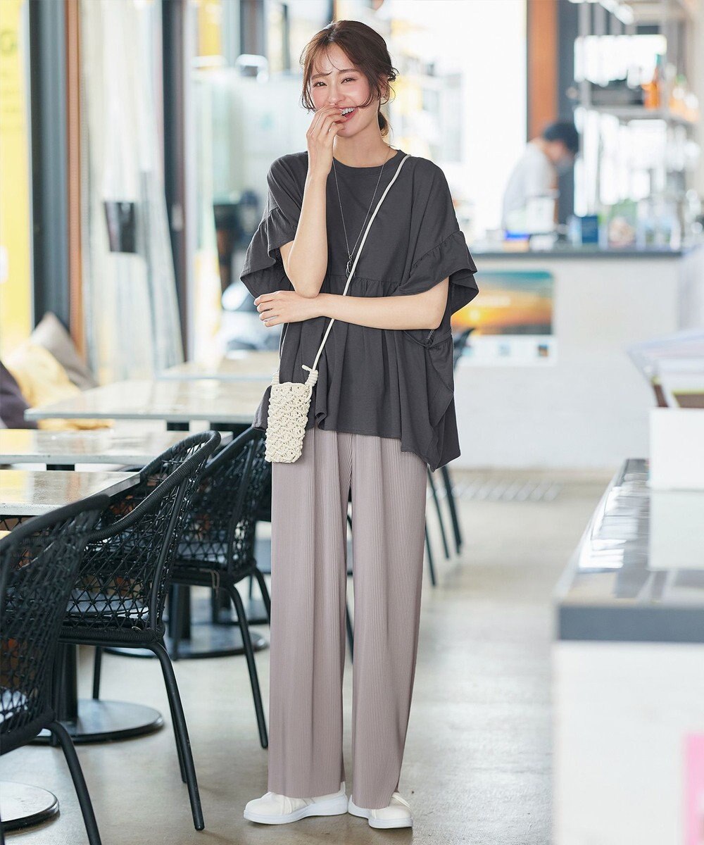 Tiaclasse 【洗える】ギャザー切り替えフレアプルオーバー 