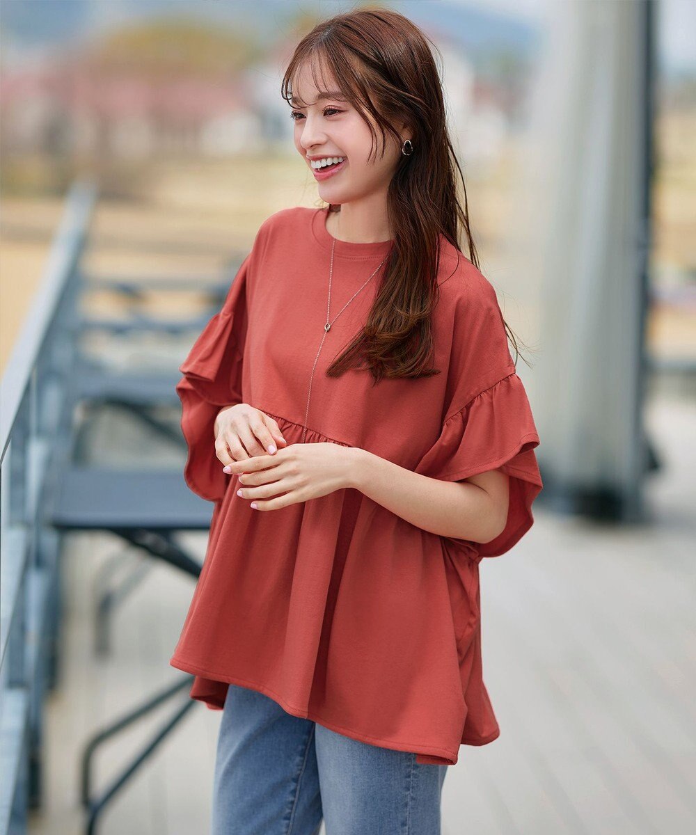 Tiaclasse 【洗える】ギャザー切り替えフレアプルオーバー 