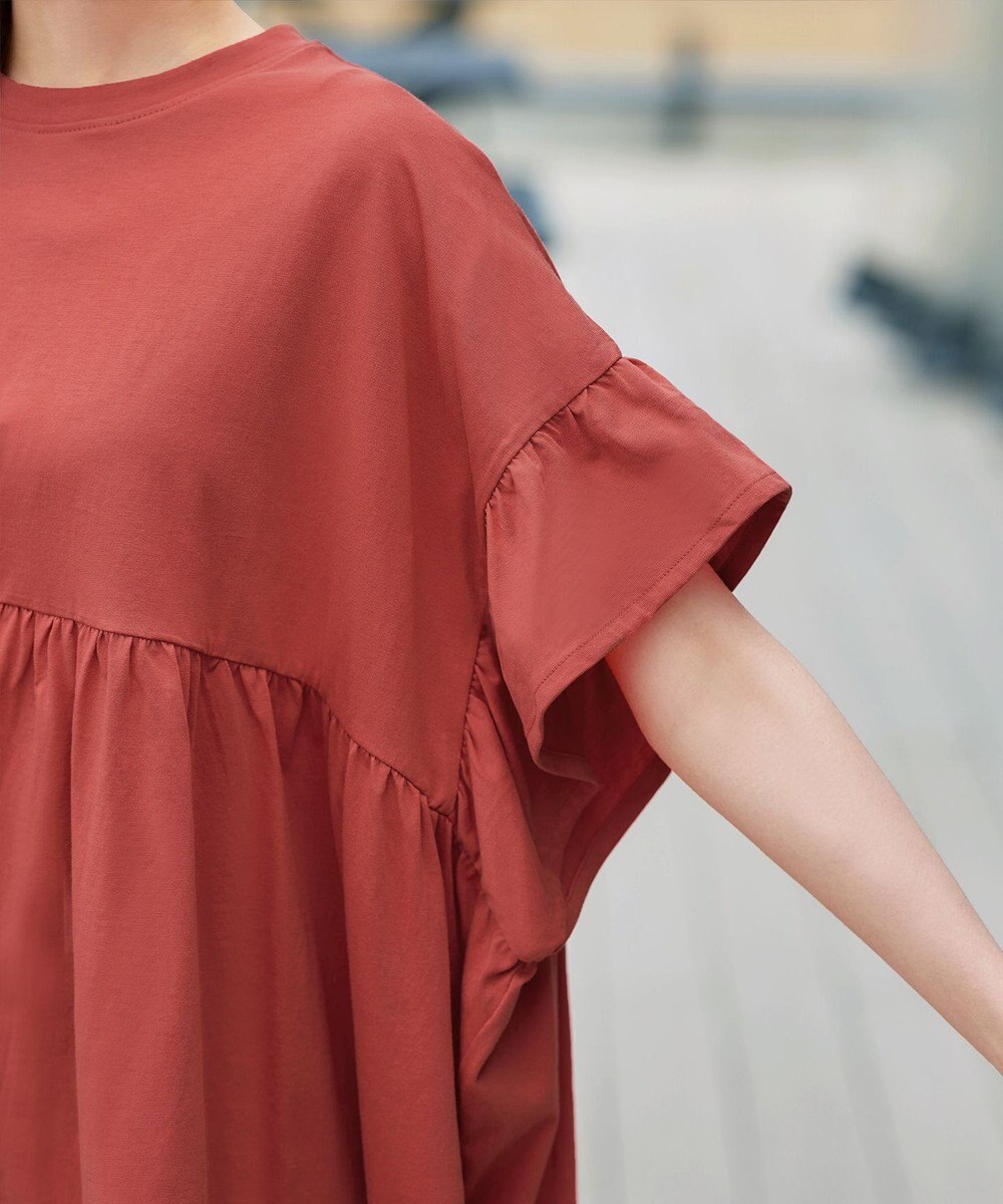 Tiaclasse 【洗える】ギャザー切り替えフレアプルオーバー 