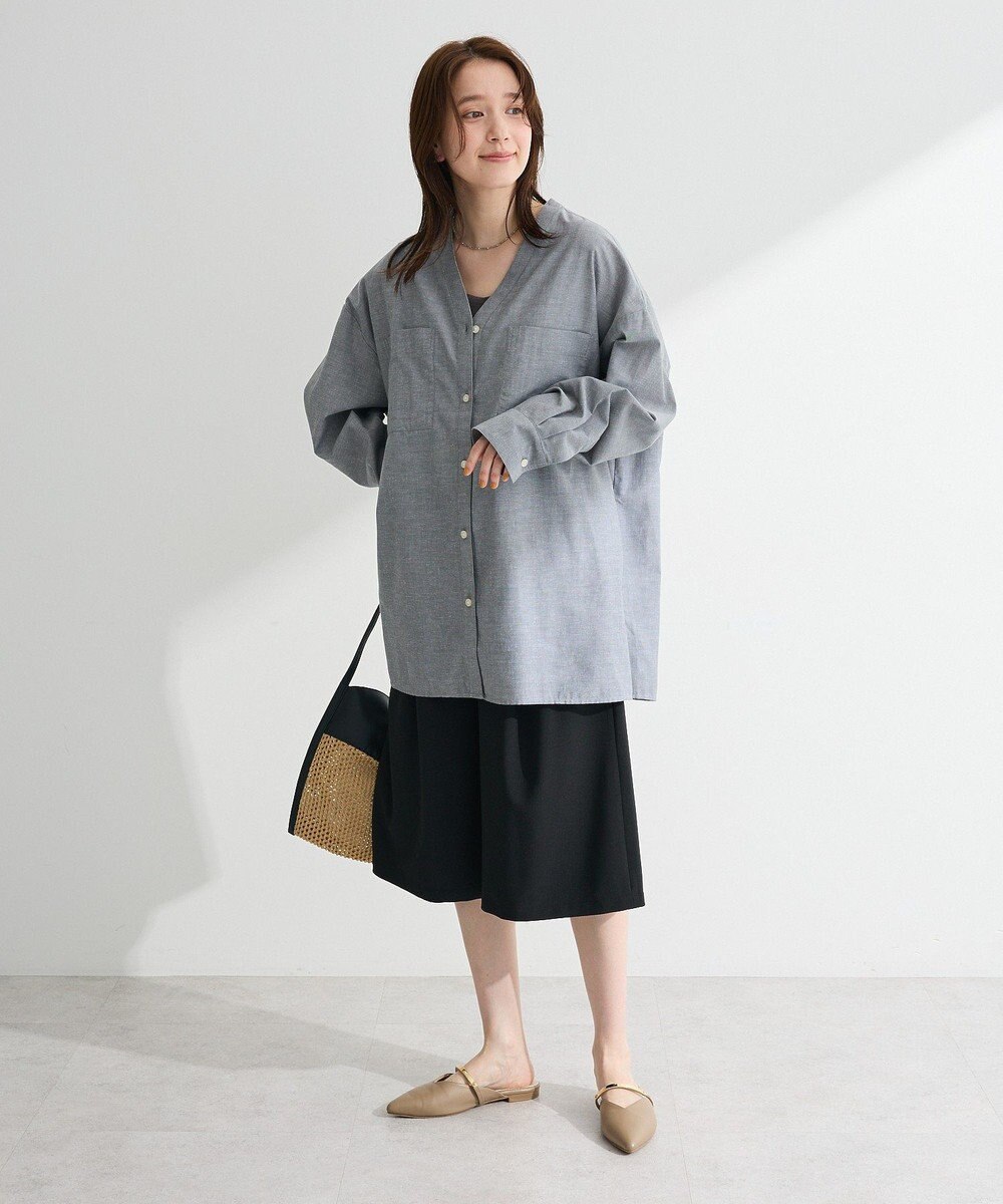 Green Parks 綿麻混Ｖネックオーバーサイズシャツ 