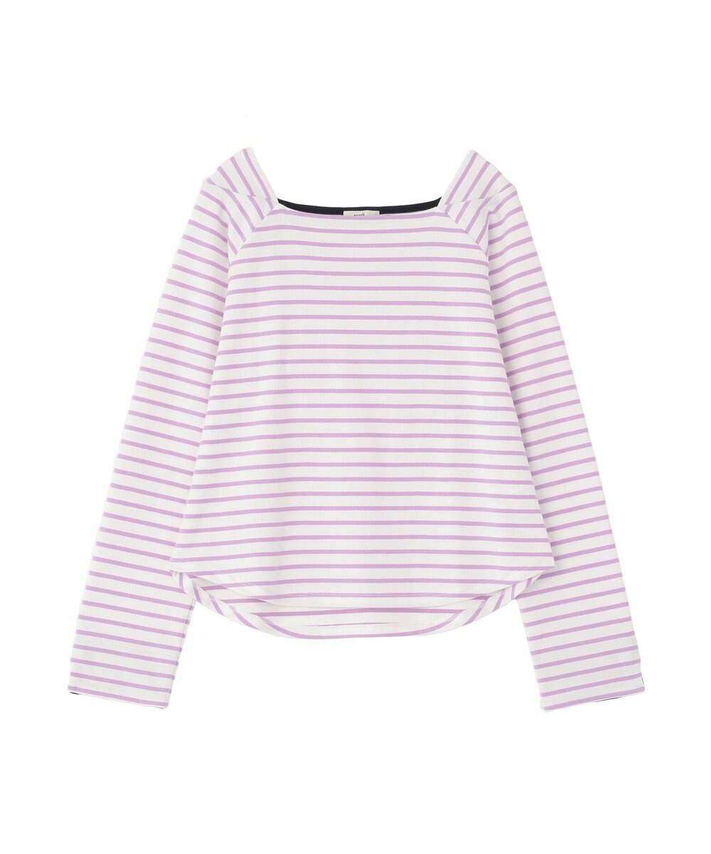 earth music&ecology バイカラースクエアネックボーダープルオーバー 