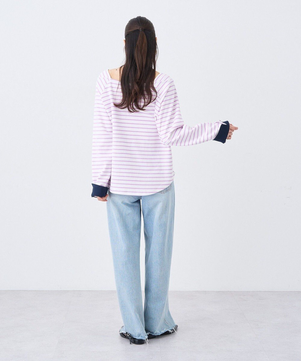 earth music&ecology バイカラースクエアネックボーダープルオーバー 