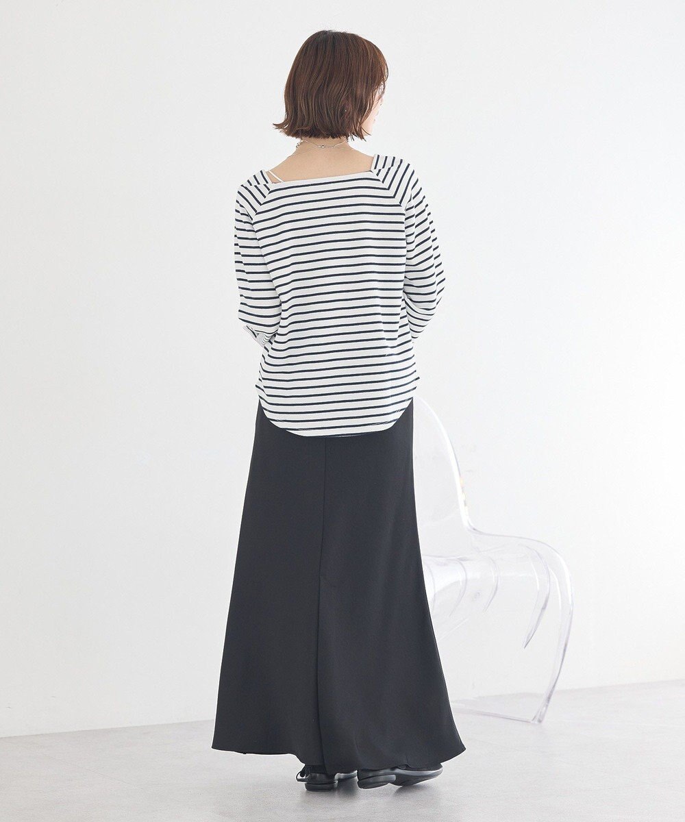 earth music&ecology バイカラースクエアネックボーダープルオーバー 