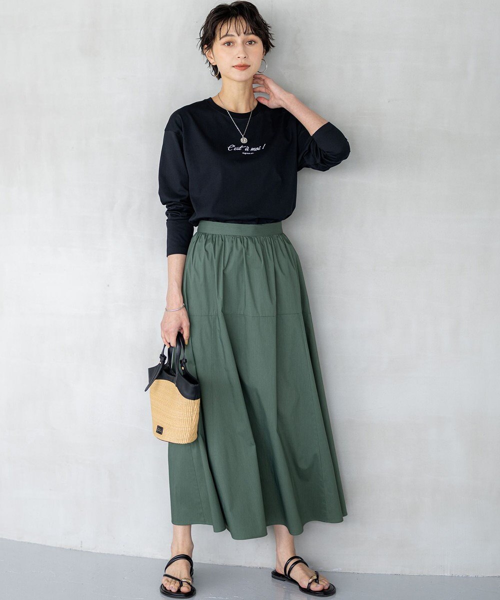 23区 【接触冷感/撥水加工】ストレッチブロード ギャザースカート 