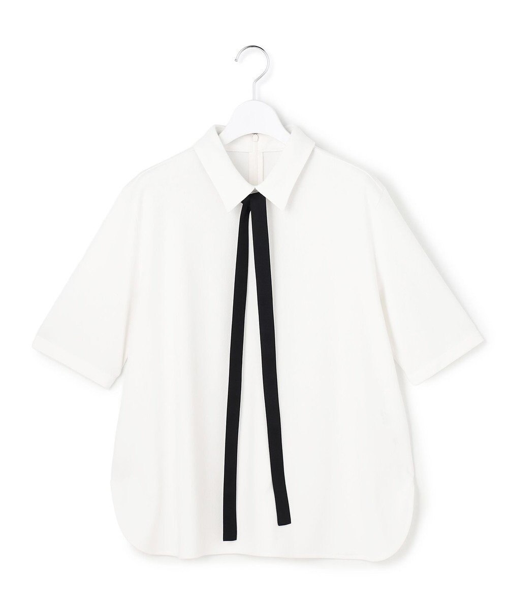 ICB 【先行予約・WEB限定カラーあり】マラボーテライトジョーゼット 半袖ボウタイ付きシャツカラートップス 