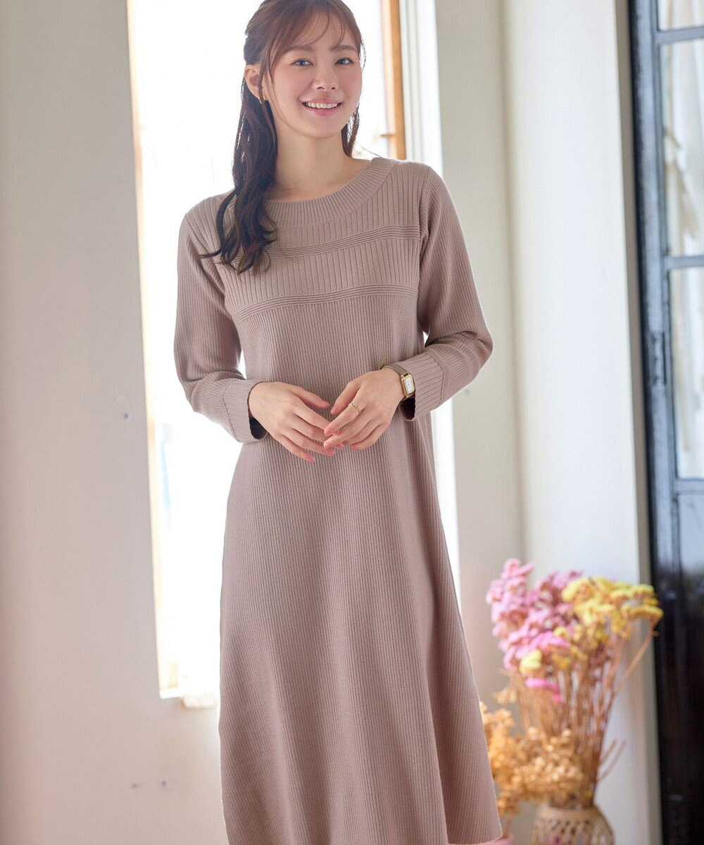 Tiaclasse L 【洗える】リブ切替デザインニットワンピース 
