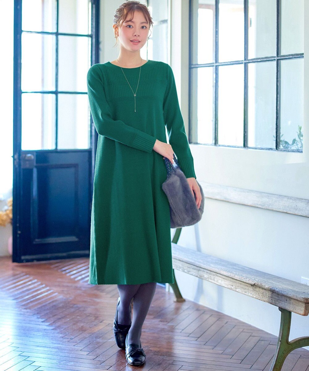 Tiaclasse L 【洗える】リブ切替デザインニットワンピース 