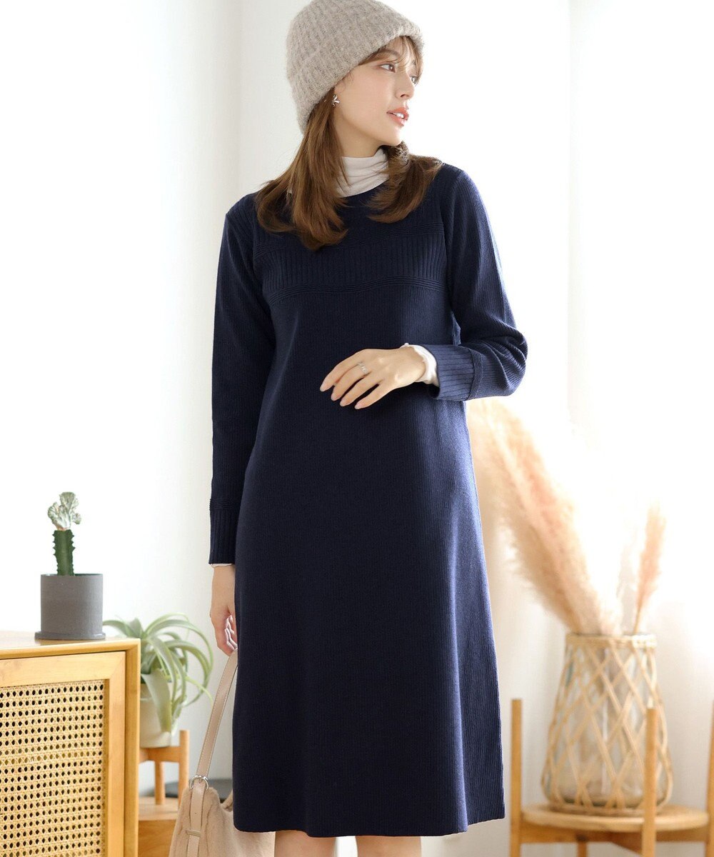 Tiaclasse L 【洗える】リブ切替デザインニットワンピース 