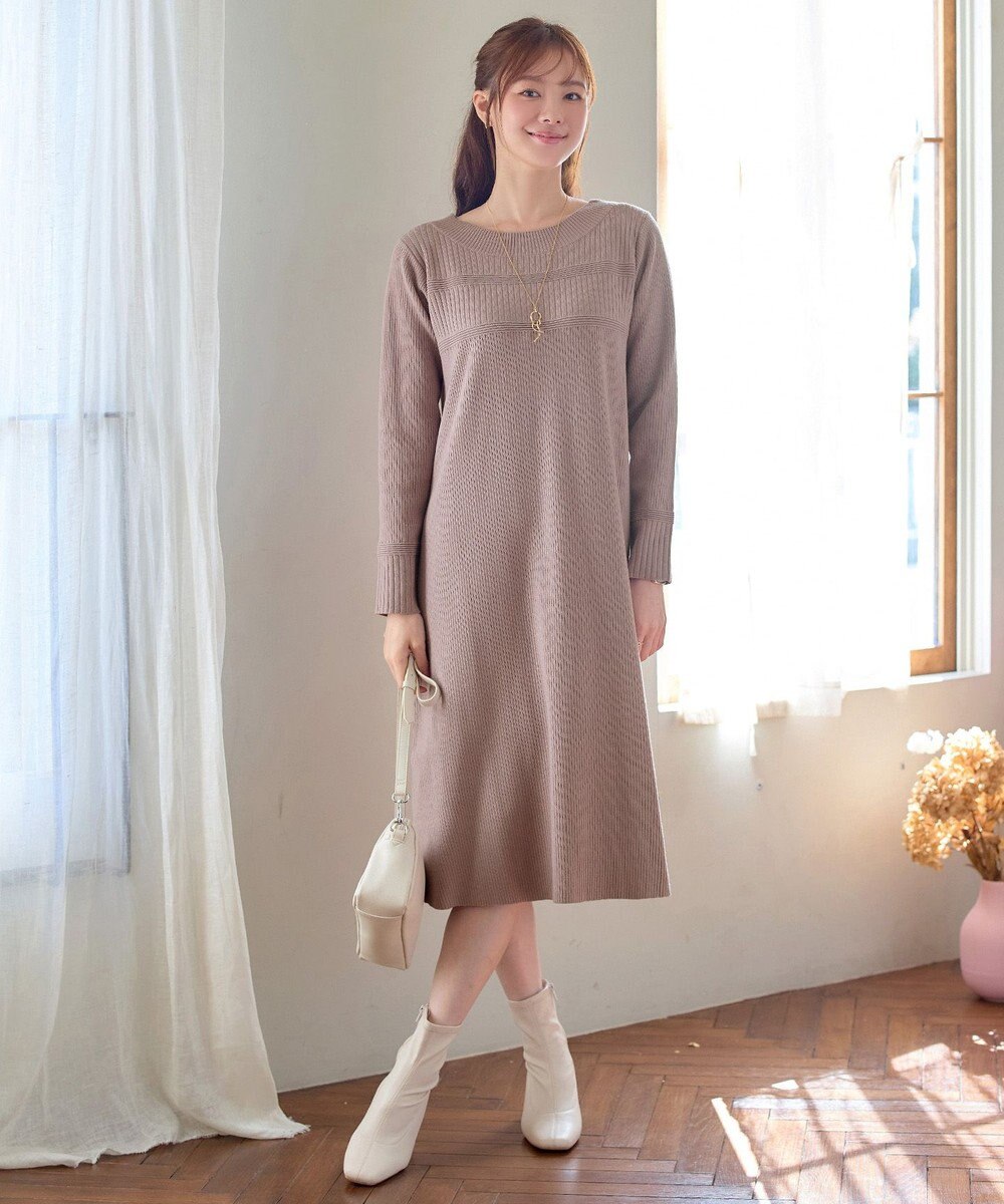 Tiaclasse L 【洗える】リブ切替デザインニットワンピース 